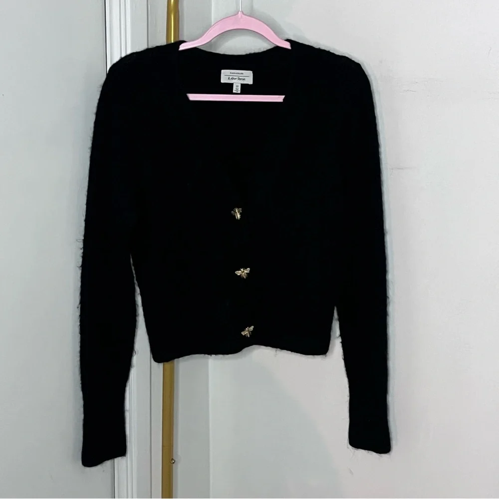 & Other Stories Wool and Alpaca Blend Cardigan Gold Bee Buttons Size Small